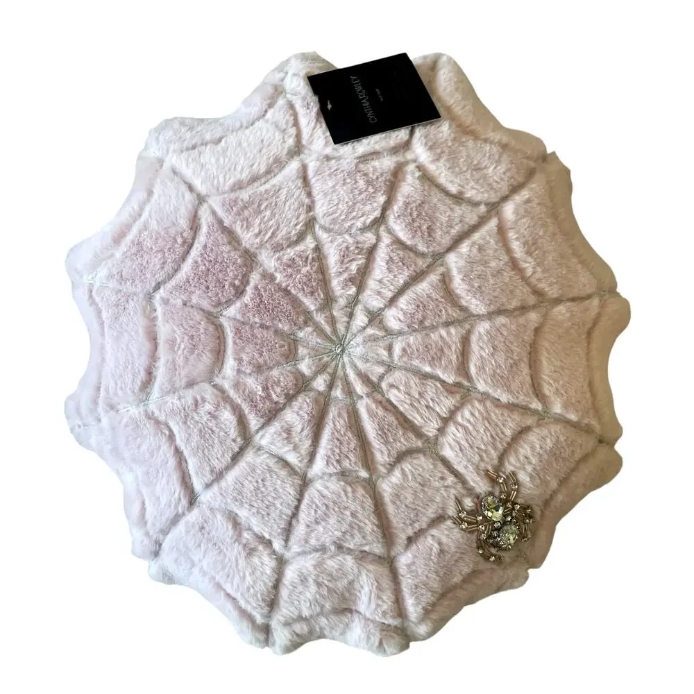 CYNTHIA ROWLEY Halloween Lilac Beaded W Broach Shaped Spider Web Pillow CHIC New